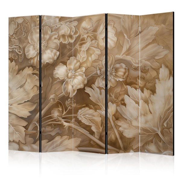 Room Divider - Carved Floral Ornaments in Soft Sepia and Brown Tones