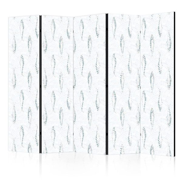 Room Divider - Delicate Blue Fish - Mosaic Fish in Subtle Blue Color Shades with an Arched Pattern in the Background