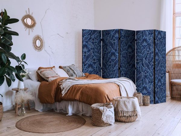 Room Divider - Dense Vegetation - Botanical Patterns in Illustrative Style Blue