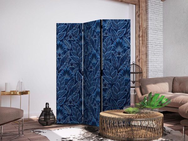 Room Divider - Dense Vegetation - Botanical Patterns in Illustrative Style Blue