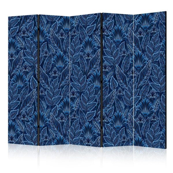Room Divider - Dense Vegetation - Botanical Patterns in Illustrative Style Blue