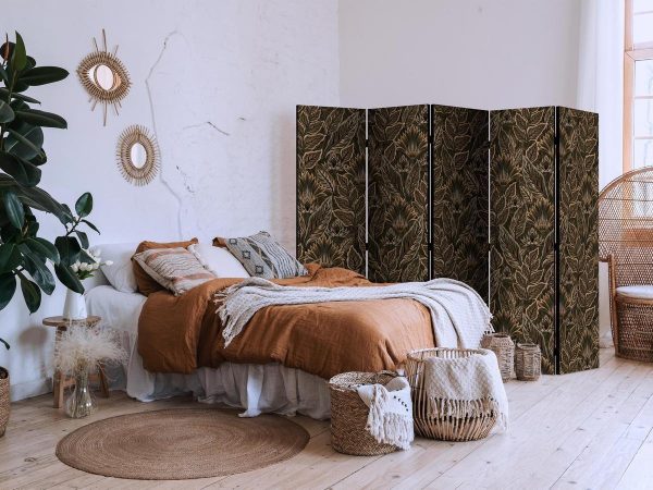 Room Divider - Dense Vegetation - Botanical Patterns in Illustrative Style Brown