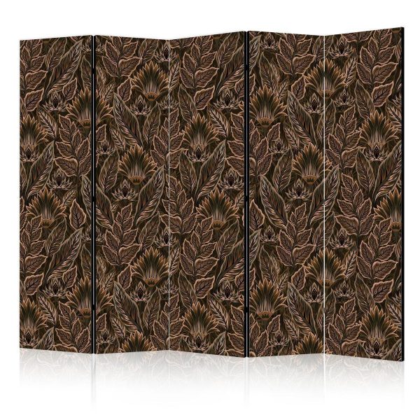 Room Divider - Dense Vegetation - Botanical Patterns in Illustrative Style Brown