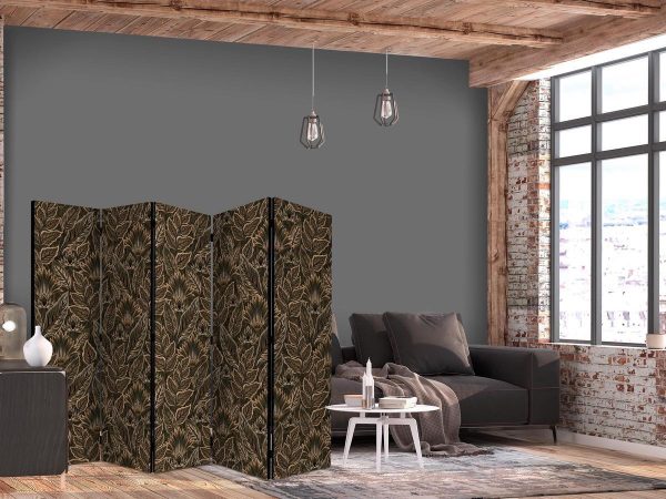 Room Divider - Dense Vegetation - Botanical Patterns in Illustrative Style Brown
