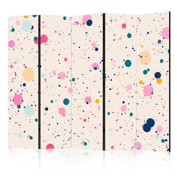 Room Divider - Dots - Spots and Splashes Multicolored - Cheerful Pattern on a Light Pink Background