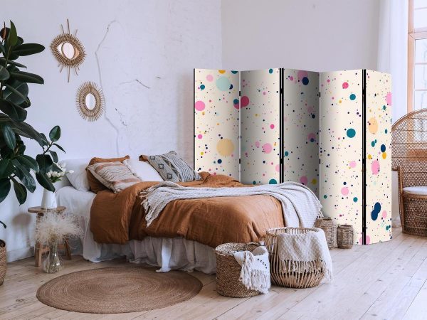 Room Divider - Dots - Spots and Splashes Multicolored - Cheerful Pattern on a Light Pink Background