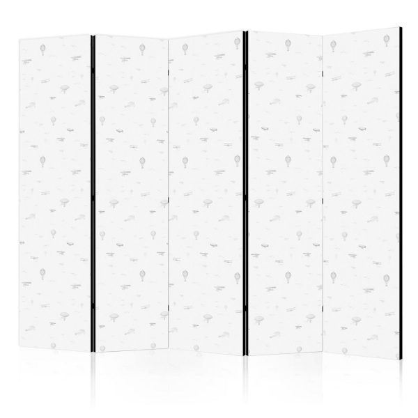 Room Divider - Drawing - Airplanes - Balloons - and Airships Against a Sky Full of Birds