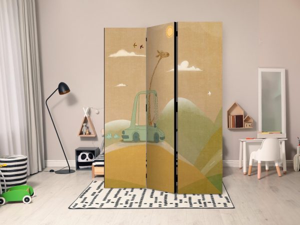 Room Divider - Dreamy Traveler - Giraffe Driving a Car on a Beautiful Sunny Day - Image 3