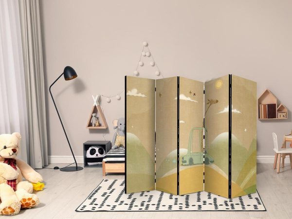 Room Divider - Dreamy Traveler - Giraffe Driving a Car on a Beautiful Sunny Day