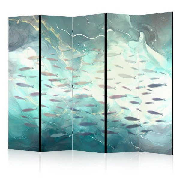 Room Divider - Escaping Fish - Very Fast Swimming Fishes in Muted Colors Among Sea Depths