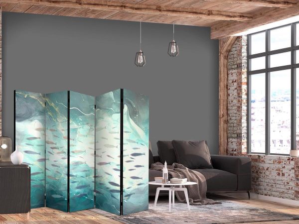 Room Divider - Escaping Fish - Very Fast Swimming Fishes in Muted Colors Among Sea Depths