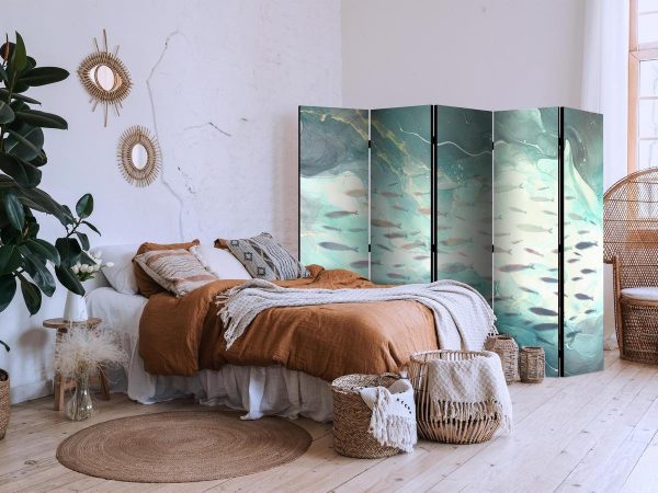 Room Divider - Escaping Fish - Very Fast Swimming Fishes in Muted Colors Among Sea Depths