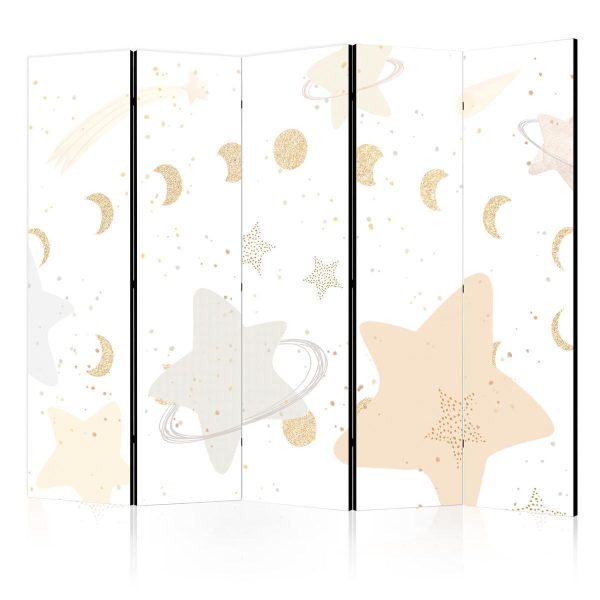 Room Divider - Fairy-Tale Galaxy - Moon Phases in Shades of Yellow Among Stars in Beige and Ash Colors with Stardust