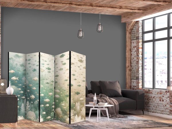 Room Divider - Fish and Diverse Vegetation - A Group of Fish in Pastel Muted Colors Among Oceanic Vegetation