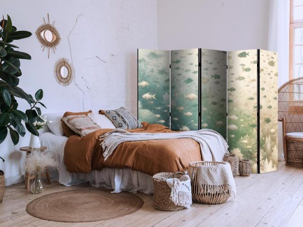 Room Divider - Fish and Diverse Vegetation - A Group of Fish in Pastel Muted Colors Among Oceanic Vegetation