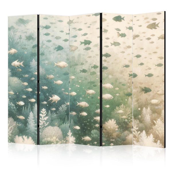 Room Divider - Fish and Diverse Vegetation - A Group of Fish in Pastel Muted Colors Among Oceanic Vegetation
