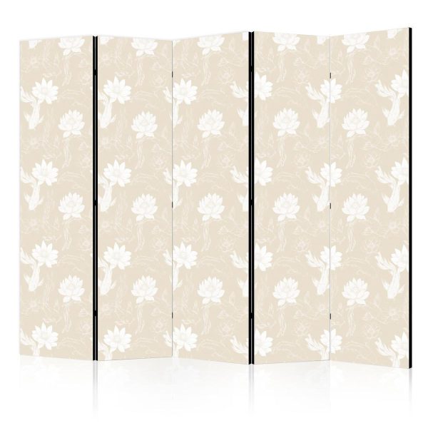 Room Divider - Fish and Water Lilies - Bright Oriental Fish Swimming Among Water Flowers on a Delicate Sand-Beige Background