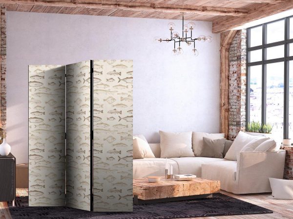 Room Divider - Fish in Beige Tones - Various Species of Fish in Beige-Brown Colors Presented in Vintage Style on a Light Background