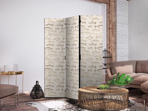 Room Divider - Fish in Beige Tones - Various Species of Fish in Beige-Brown Colors Presented in Vintage Style on a Light Background