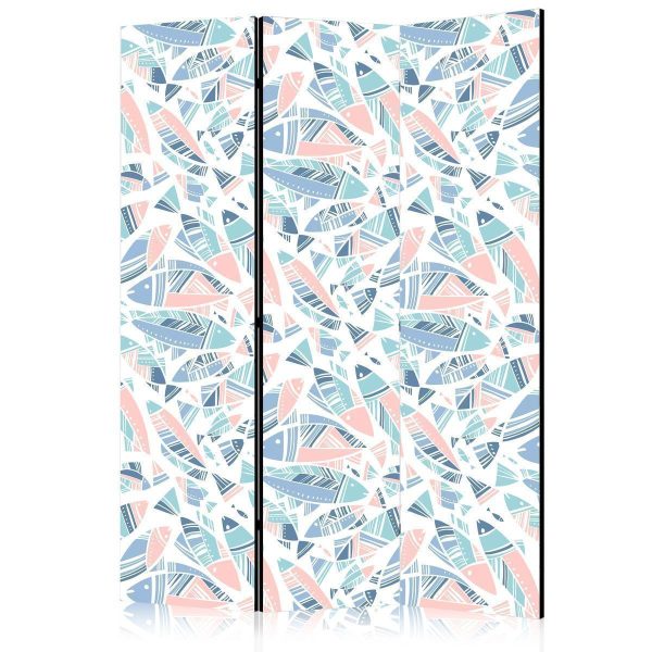 Room Divider - Fish in Minimalist Style - Fish in Aztec Style in Pastel Color Shades on a White Background