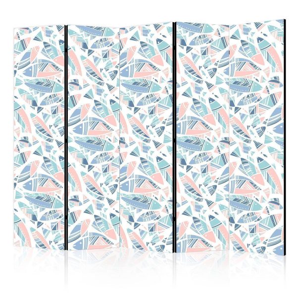 Room Divider - Fish in Minimalist Style - Fish in Aztec Style in Pastel Color Tones on a White Background