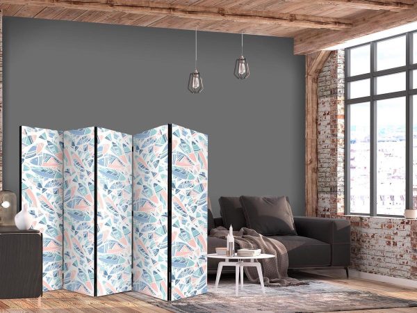 Room Divider - Fish in Minimalist Style - Fish in Aztec Style in Pastel Color Tones on a White Background