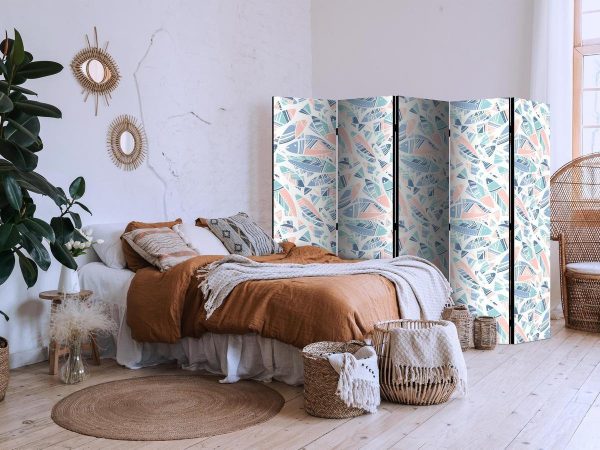 Room Divider - Fish in Minimalist Style - Fish in Aztec Style in Pastel Color Tones on a White Background