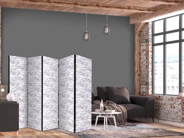 Room Divider - Fish in Muted Colors - a School of Small Fishes in Light Purple And Delicate Pink Against Grey Waves