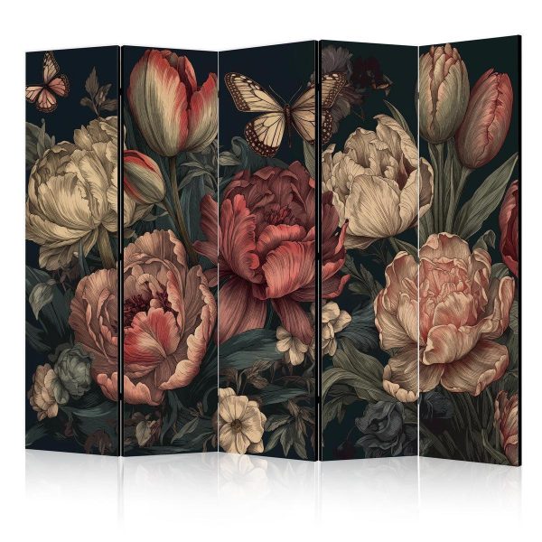Room Divider - Floral Illustration - Magnificent Flower Buds on a Turquoise Background