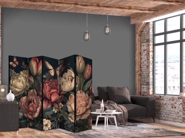 Room Divider - Floral Illustration - Magnificent Flower Buds on a Turquoise Background