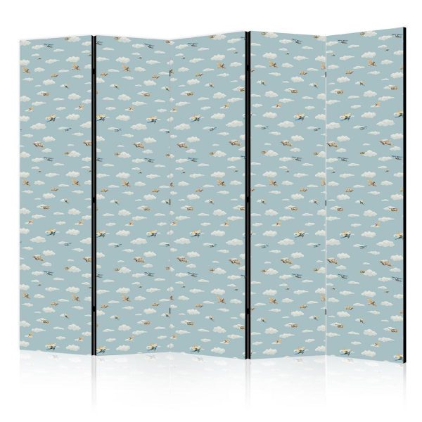 Room Divider - Illustration - Yellow-Blue Airplanes Against a Blue Sky