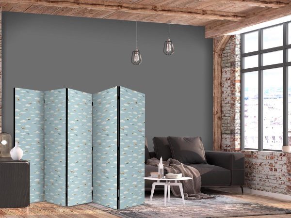 Room Divider - Illustration - Yellow-Blue Airplanes Against a Blue Sky