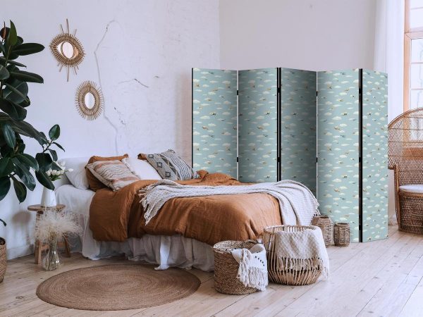 Room Divider - Illustration - Yellow-Blue Airplanes Against a Blue Sky