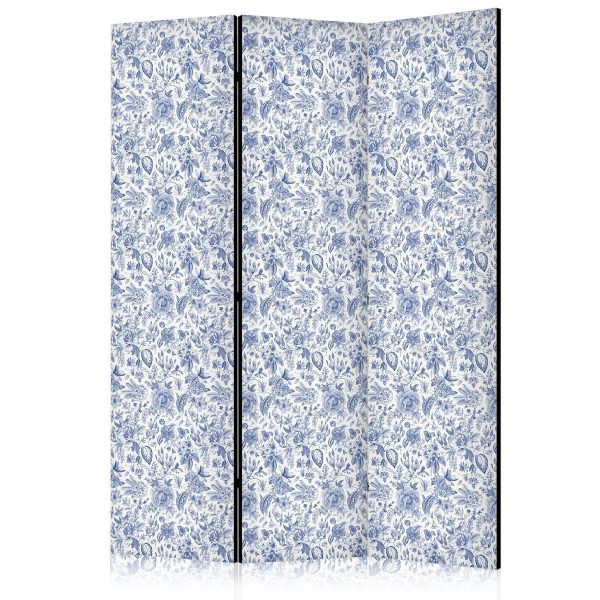 Room Divider - Illustration in Vintage Style - Blue Flowers on a White Background