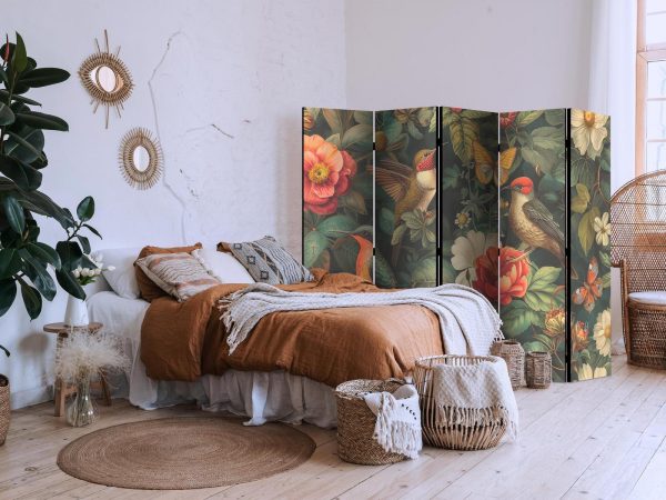 Room Divider - In the Botanical Garden - Flowers Birds and Butterflies - Colorful Illustration - Image 3