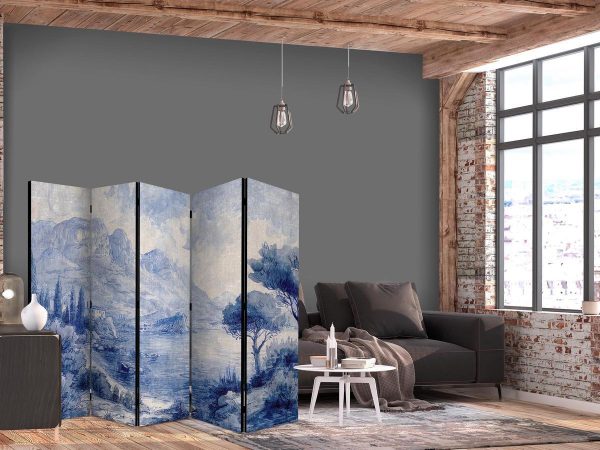 Room Divider - Italian Landscape - Lake Como Painted in Shades of Blue