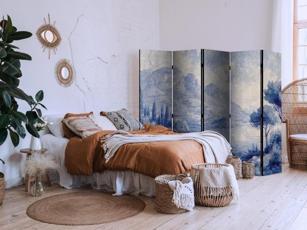 Room Divider - Italian Landscape - Lake Como Painted in Shades of Blue