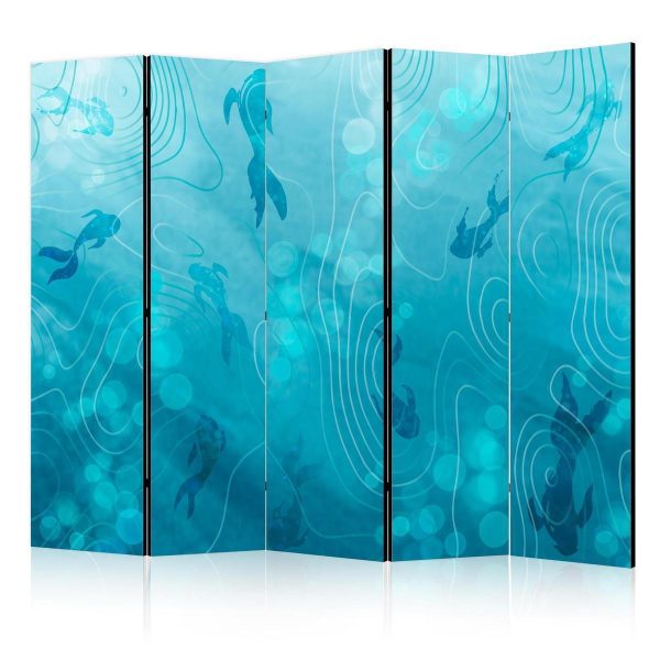 Room Divider - Koi Fish Beneath the Water Surface - A Cluster of Japanese Fish in the Depths of the Pond in Shades of Navy and Blue