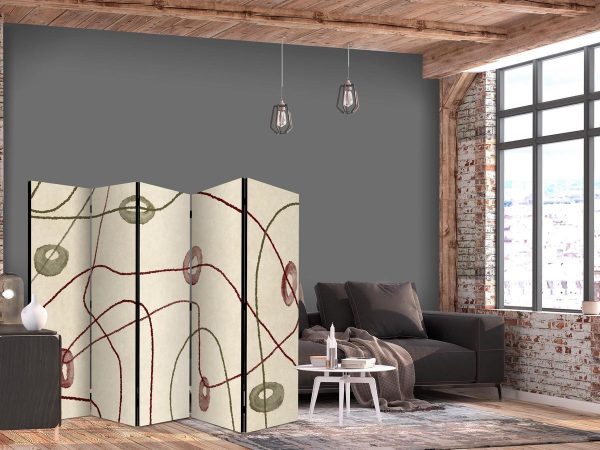 Room Divider - Labyrinth with Beads - Minimalist Abstraction on a Worn Background