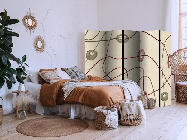 Room Divider - Labyrinth with Beads - Minimalist Abstraction on a Worn Background