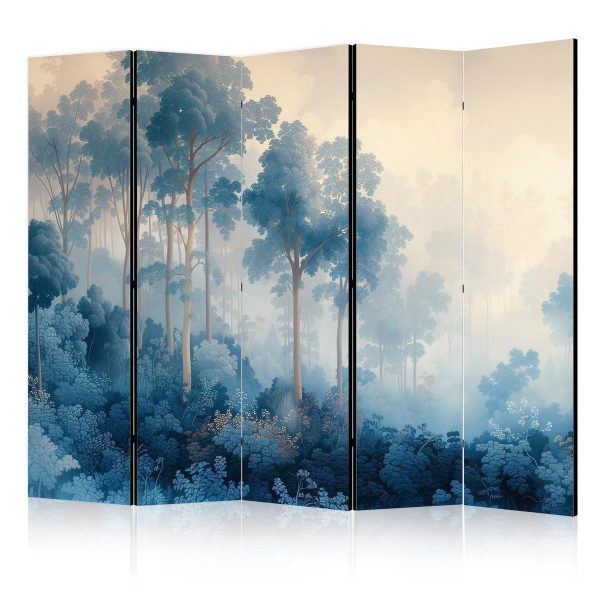Room Divider - Landscape With Trees in Illustration Style Fairy Blue Forest