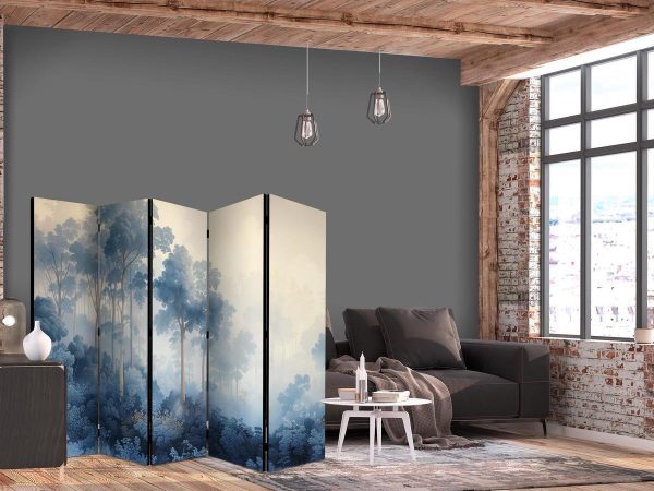 Room Divider - Landscape With Trees in Illustration Style Fairy Blue Forest