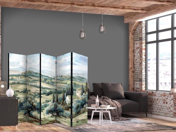 Room Divider - Landscape with Green Fields and Trees - Tuscan Sunny View