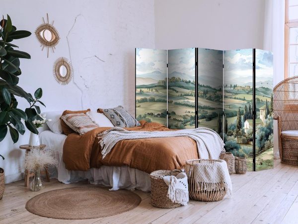 Room Divider - Landscape with Green Fields and Trees - Tuscan Sunny View