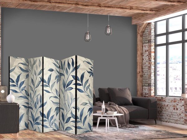 Room Divider - Leaves in Blue Colors - Delicate Botanical Motif