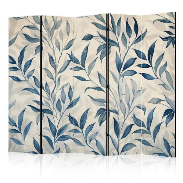 Room Divider - Leaves in Blue Colors - Delicate Botanical Motif