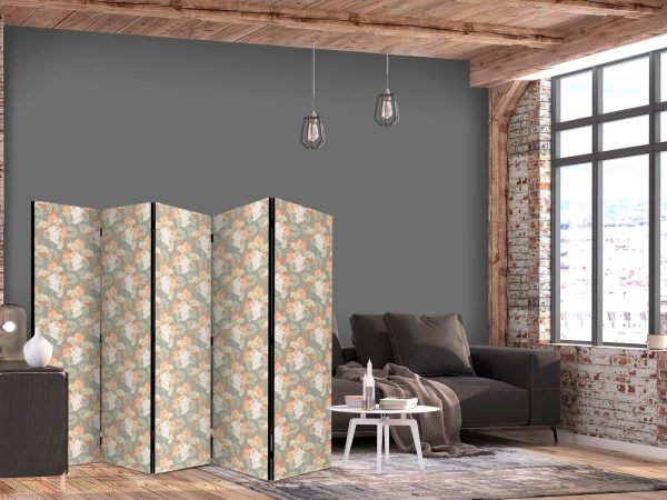 Room Divider - Little Bouquets - Exotic Flowers and Leaves on a Gray-Green Background - Image 2