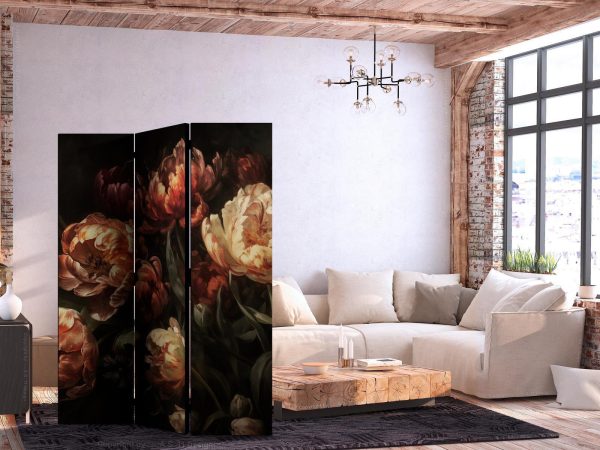 Room Divider - Magnificent Tulips - Bouquet of Flowers in Red and White on a Black Background - Image 2