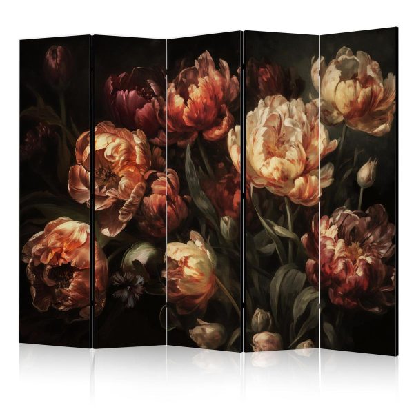 Room Divider - Magnificent Tulips - Bouquet of Flowers in Red and White on a Black Background