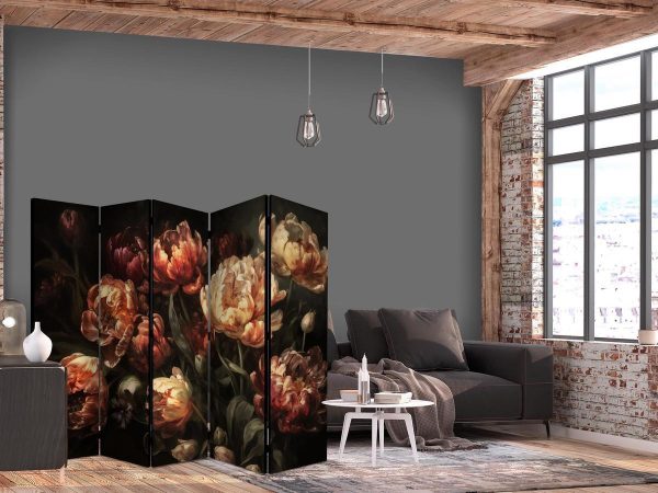 Room Divider - Magnificent Tulips - Bouquet of Flowers in Red and White on a Black Background